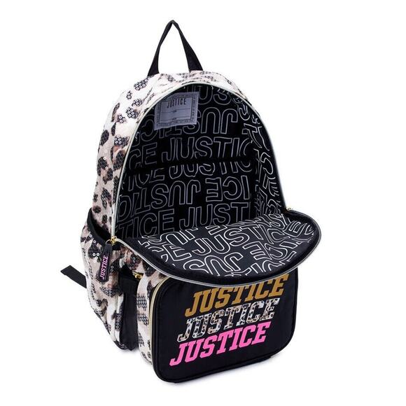 JUSTICE Girls 17" Laptop Backpack Set with Lunch Tote and Pouch Leopard 4 Piece - Picture 2 of 4